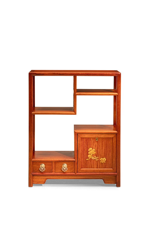 使い勝手の良い 家具 紅木透彫夔龍紋小博古架 時代物 花卉 彫刻文様 明